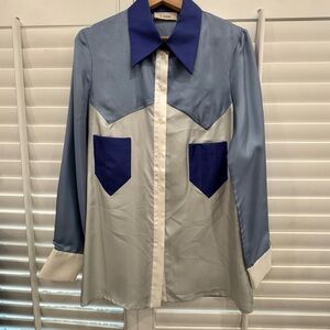 Lisou Two-Tone Blue and Cream Button Down Shirt